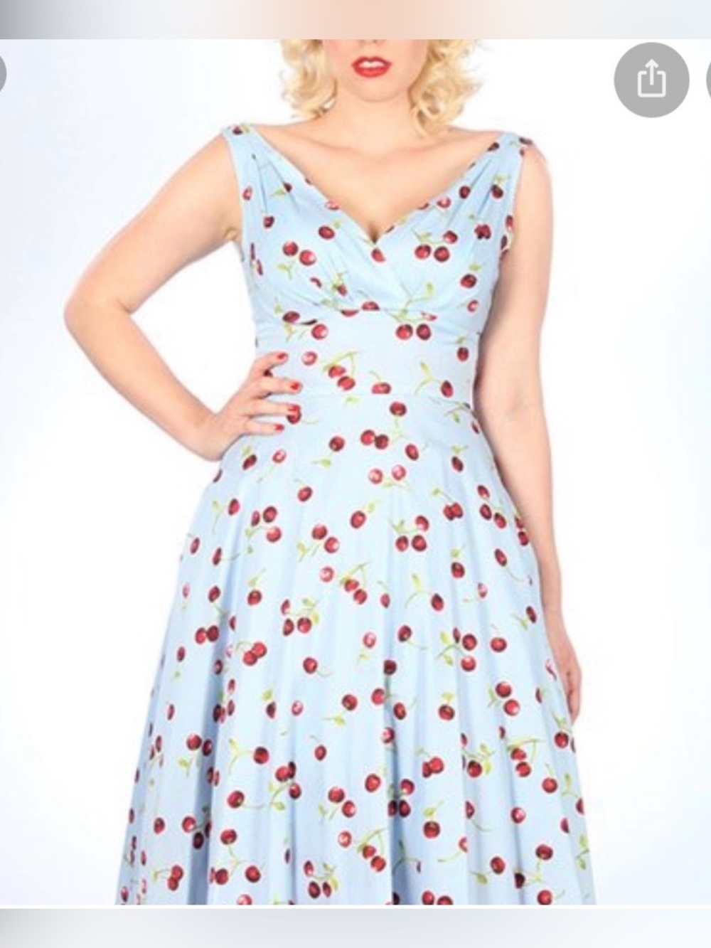 NWT Stop Staring Robin Swing Blue Dress Cherry Print Pin Up Rockabilly Sz 14